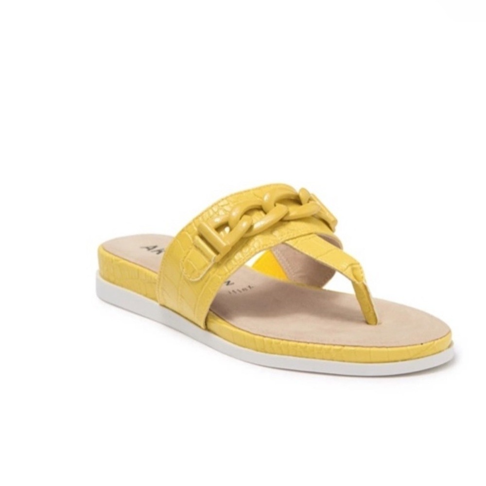 Anne Klein Aksavoria Sandals Womens 9.5 Yellow Croc iFlex Chain‎ Thong Slides